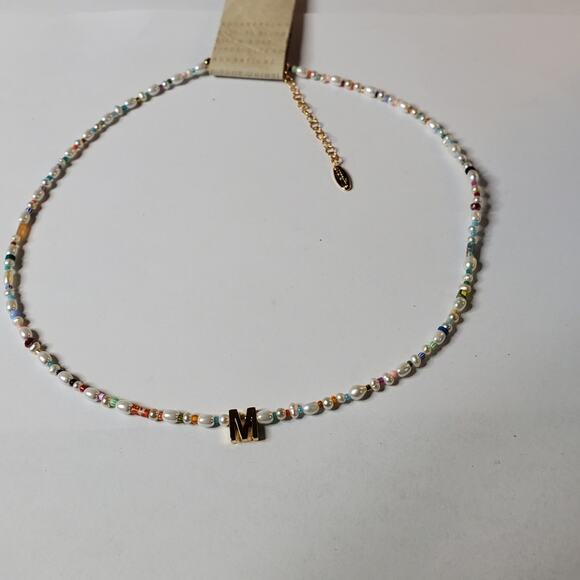 Anthropologie Serefina Monogram pearl seed colorful M initial necklace - Picture 1 of 9